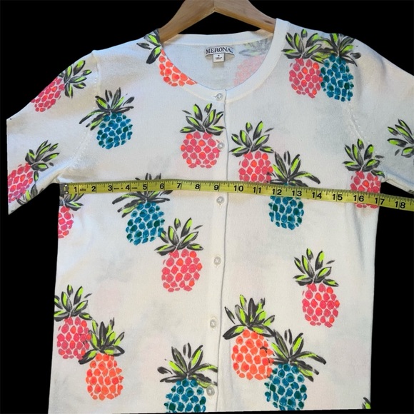MERONA | Colorful Pineapple Cardigan Sweater | 3/4 Sleeve | Size Small - Picture 5 of 11